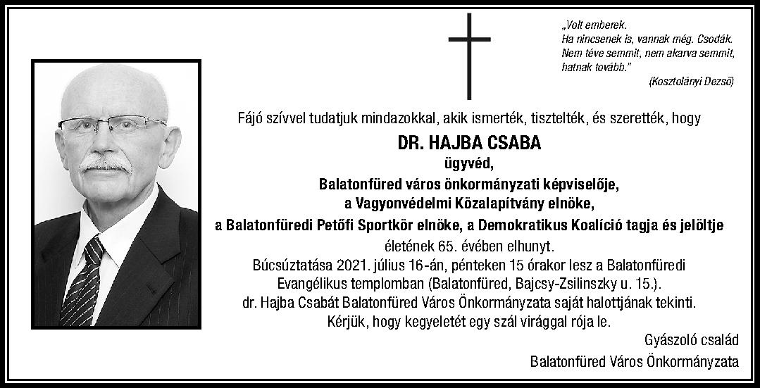 dr.Hajba Csaba gyászjelentés